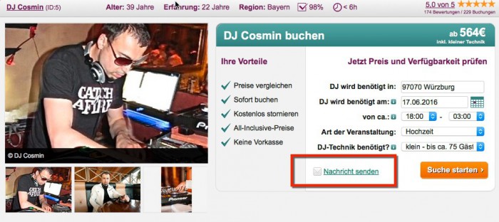 Frage-Funktion auf DJ-Profil