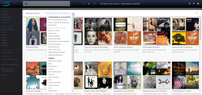 Amazon Music Unlimited Playlists Stimmungen Genres